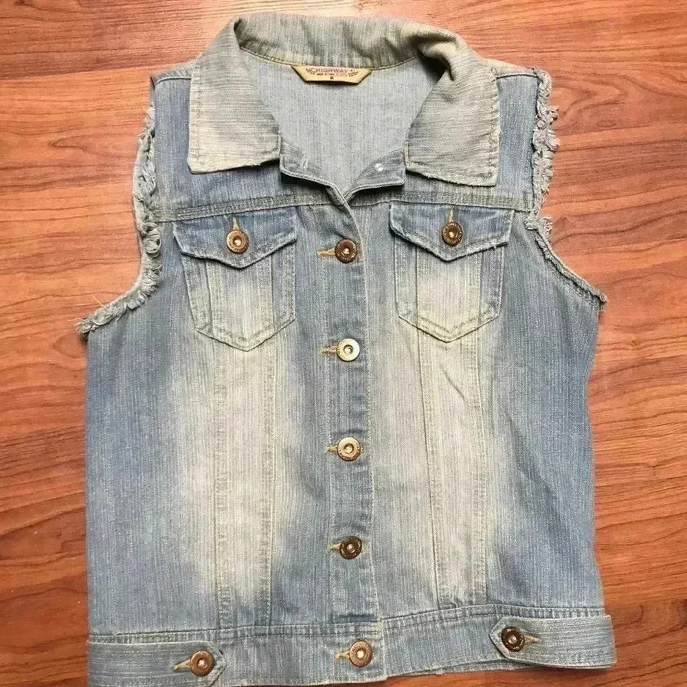 Highway Denim Sleeveless Vest, Med